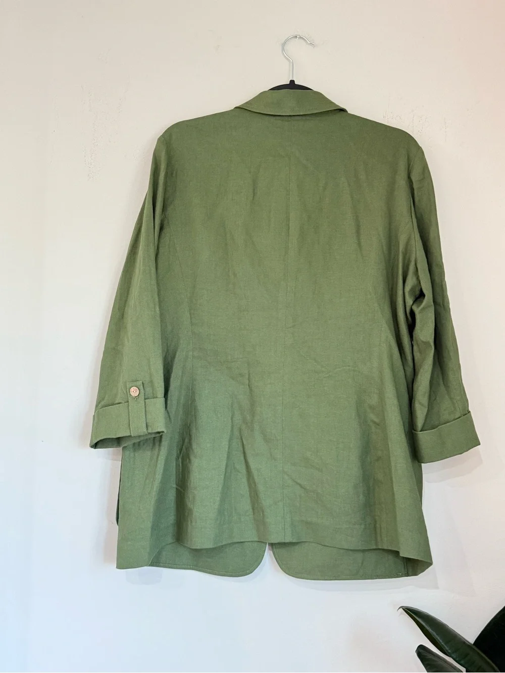 Signature Green Linen Blend Open Front Blazer Jacket Size Large